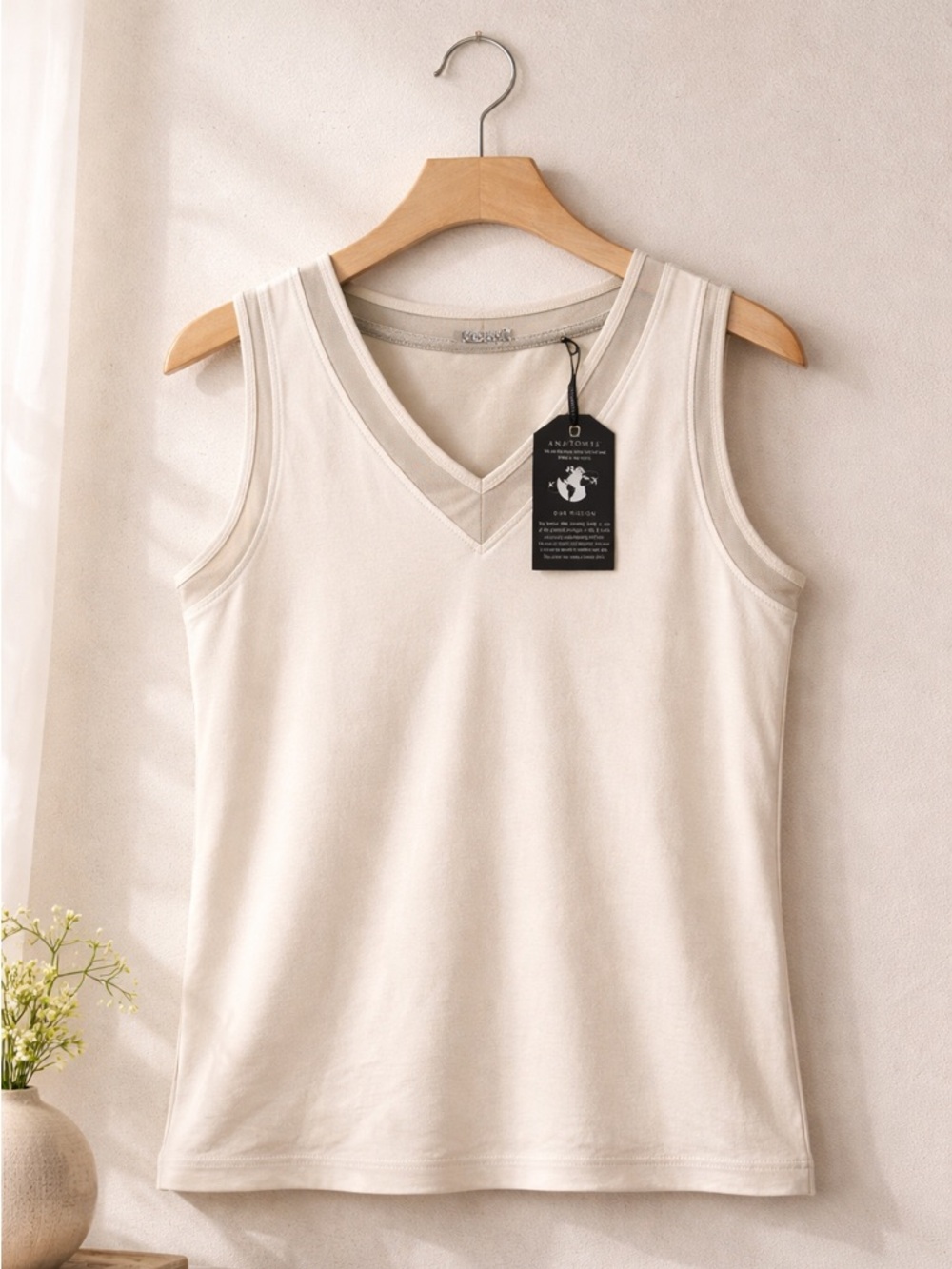Anatomie Jackson Tank Top Large Stone Cream Pima Cotton Modal NWT Travel Luxe